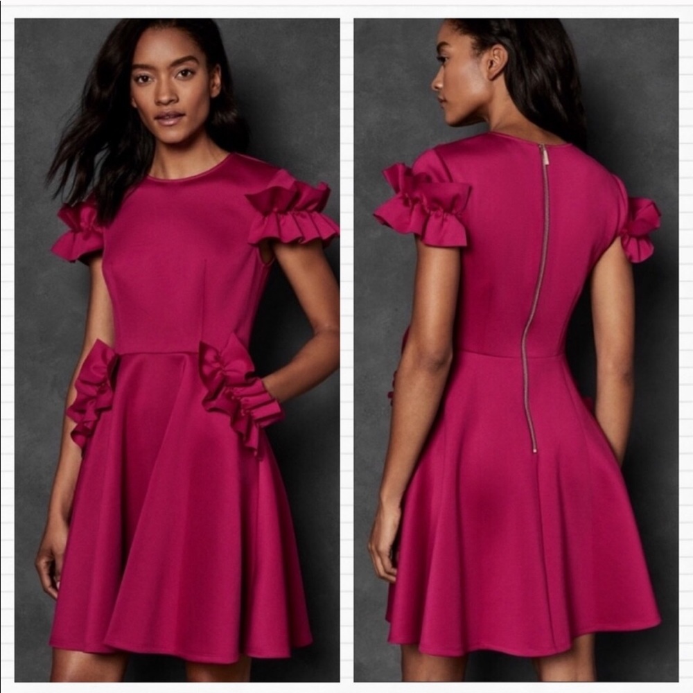 TED BAKER Pink Ruffle Cocktail Dress Luuciee - Picture 5 of 13